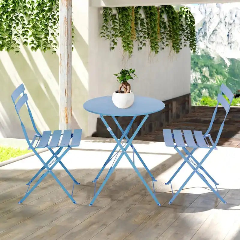 Premium Steel Patio Bistro Set, 3 Piece Patio Set of Foldable Patio Table and Chairs - N/A