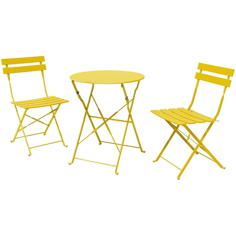 Premium Steel Patio Bistro Set, 3 Piece Patio Set of Foldable Patio Table and Chairs - N/A