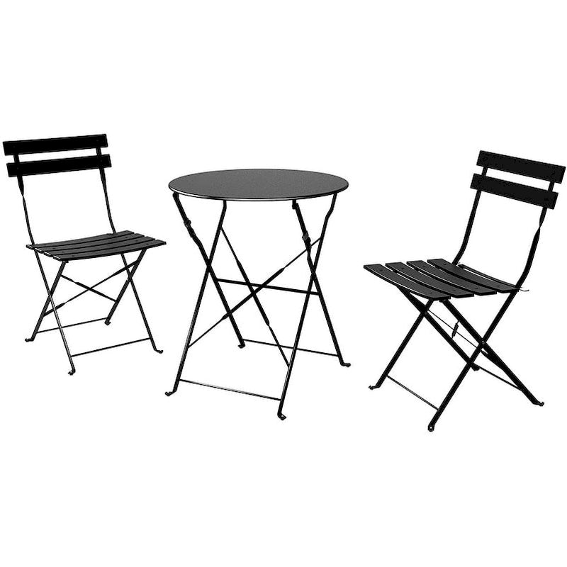Premium Steel Patio Bistro Set, 3 Piece Patio Set of Foldable Patio Table and Chairs - N/A