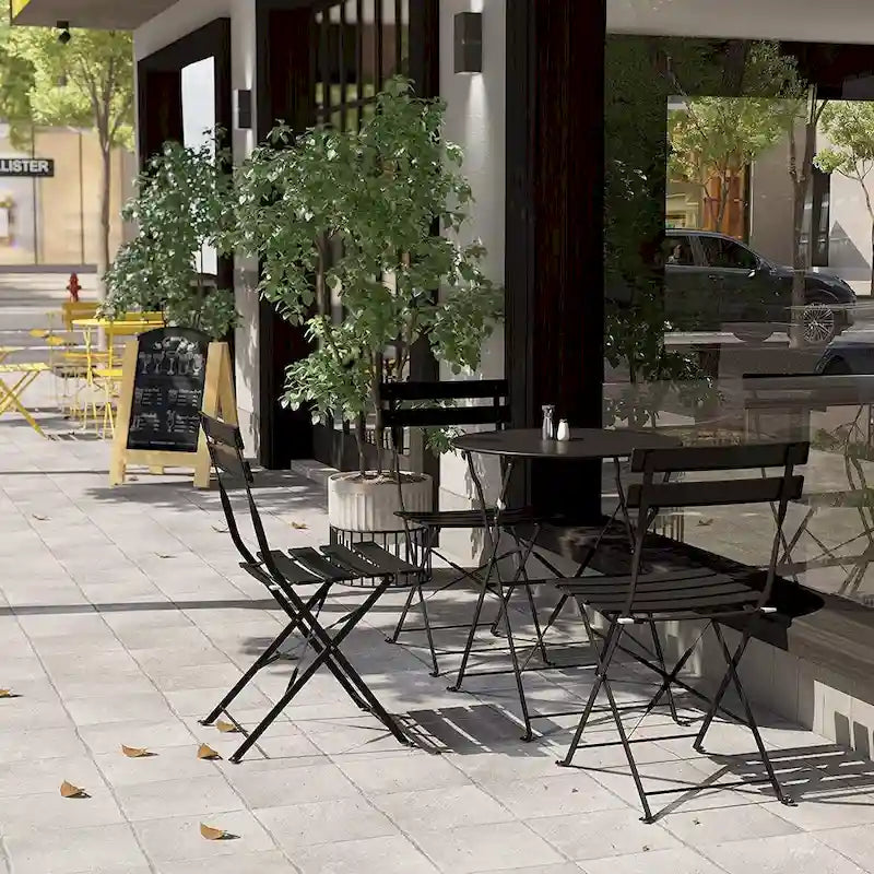 Premium Steel Patio Bistro Set, 3 Piece Patio Set of Foldable Patio Table and Chairs - N/A