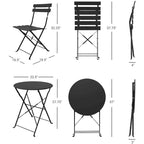 Premium Steel Patio Bistro Set, 3 Piece Patio Set of Foldable Patio Table and Chairs - N/A