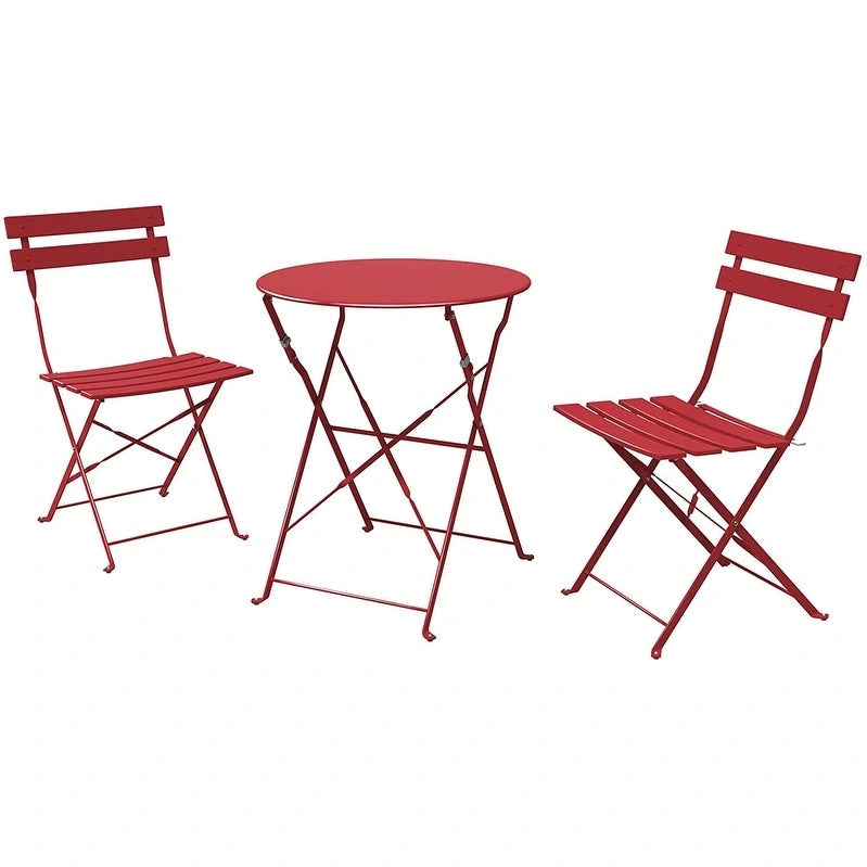Premium Steel Patio Bistro Set, 3 Piece Patio Set of Foldable Patio Table and Chairs - N/A
