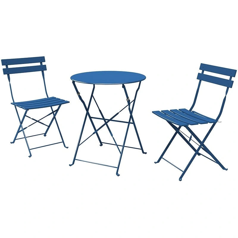 Premium Steel Patio Bistro Set, 3 Piece Patio Set of Foldable Patio Table and Chairs - N/A