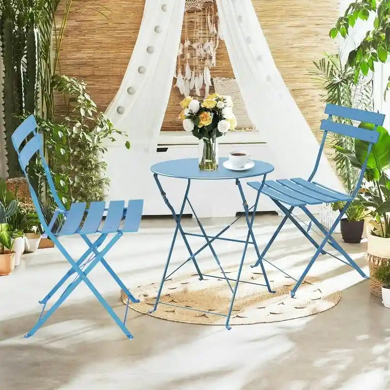 Premium Steel Patio Bistro Set, 3 Piece Patio Set of Foldable Patio Table and Chairs - N/A
