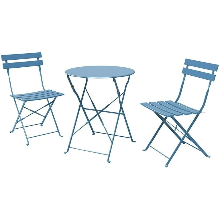 Premium Steel Patio Bistro Set, 3 Piece Patio Set of Foldable Patio Table and Chairs - N/A