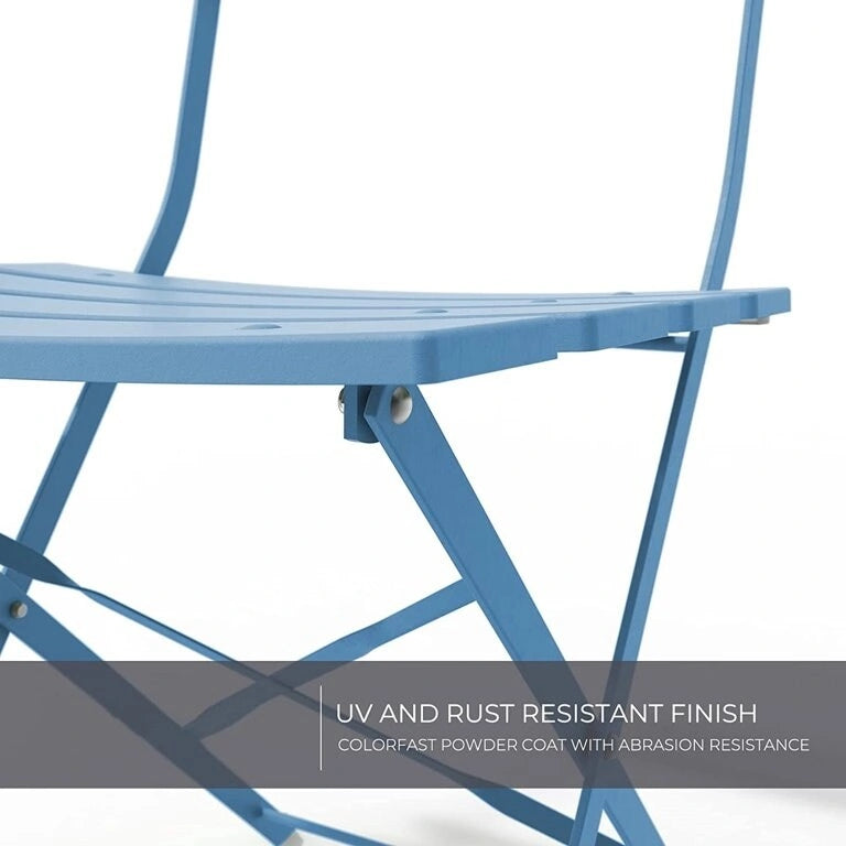 Premium Steel Patio Bistro Set, 3 Piece Patio Set of Foldable Patio Table and Chairs - N/A
