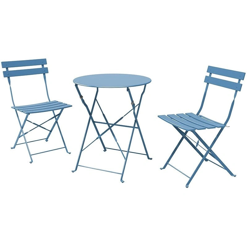 Premium Steel Patio Bistro Set, 3 Piece Patio Set of Foldable Patio Table and Chairs - N/A