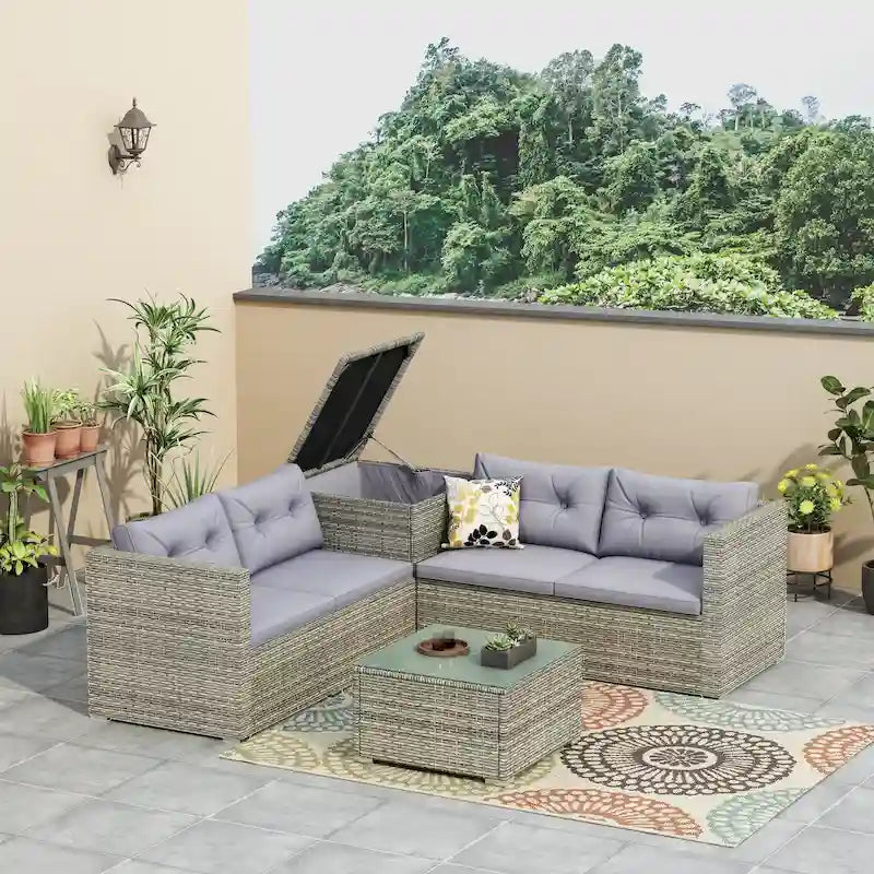 4 Piece Outdoor Furniture Sofa Set with Storage Box