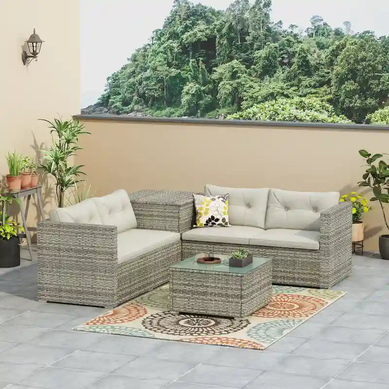 4 Piece Outdoor Furniture Sofa Set with Storage Box
