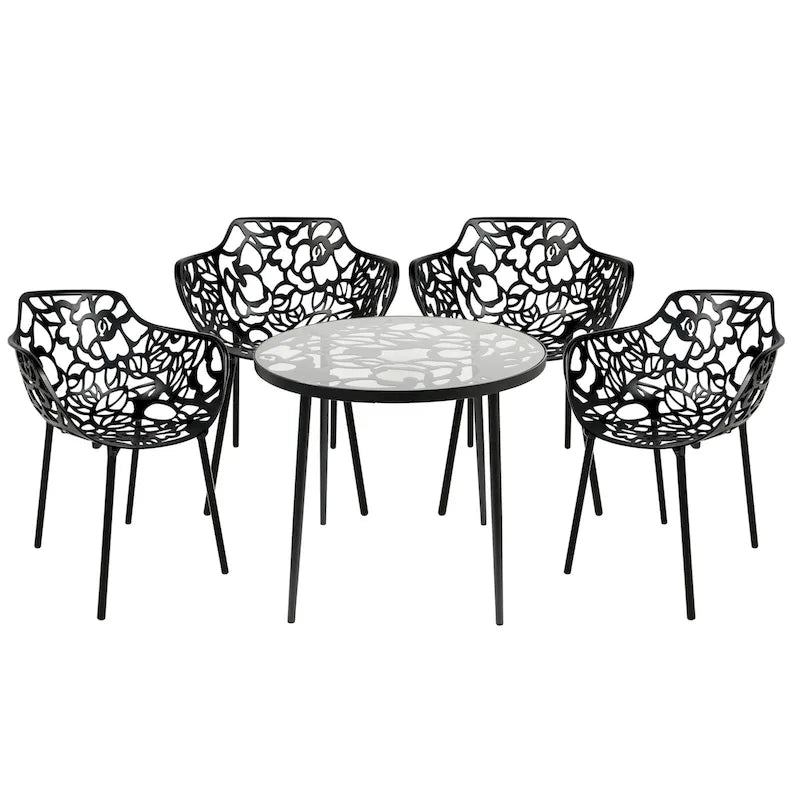 Leisuremod Devon 5-Piece Aluminum Dining Set with Table and 4 Chairs