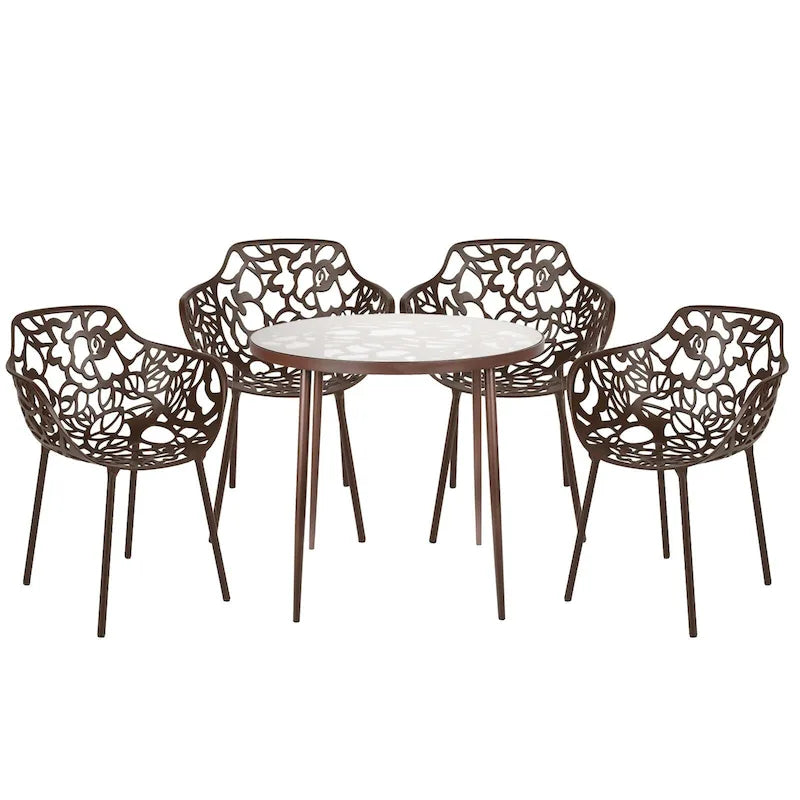 Leisuremod Devon 5-Piece Aluminum Dining Set with Table and 4 Chairs