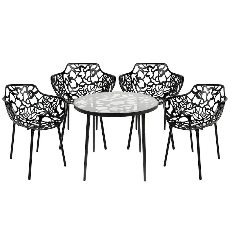 Leisuremod Devon 5-Piece Aluminum Dining Set with Table and 4 Chairs