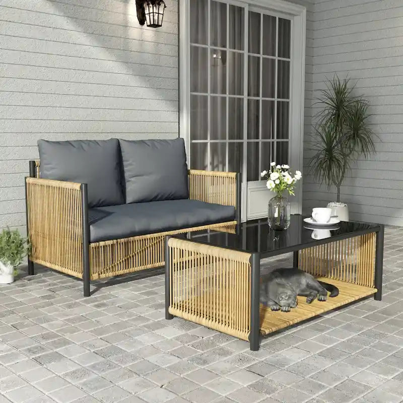 New Comming Patio 4 Pieces Brown PE Wicker Sofa Set with Grey Cushion