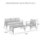 Crosley Kaplan 3Pc Outdoor Sofa Set - 119 W x 68.5 D x 32 H