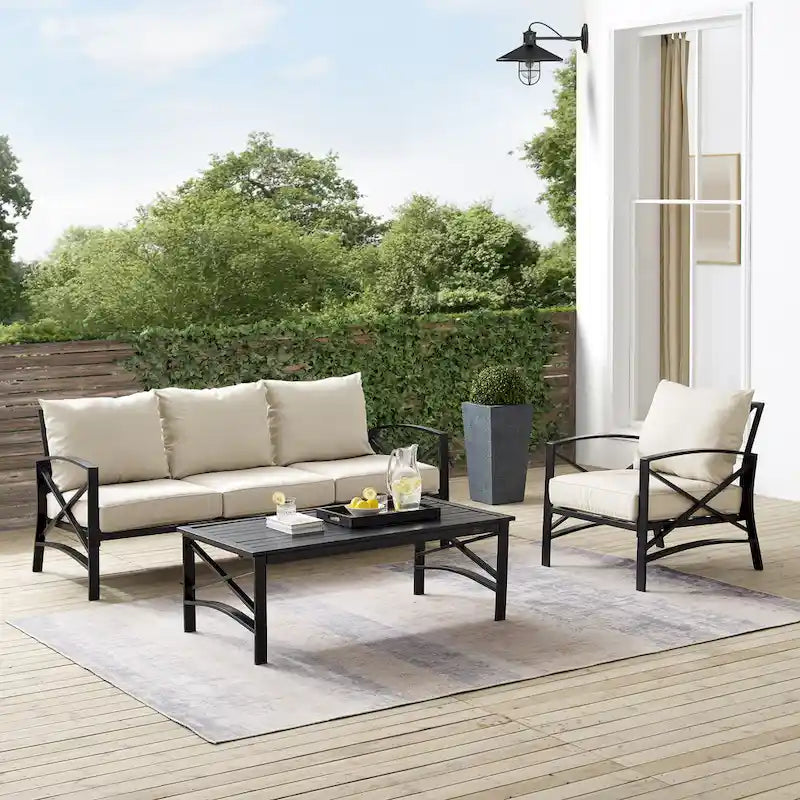 Crosley Kaplan 3Pc Outdoor Sofa Set - 119 W x 68.5 D x 32 H