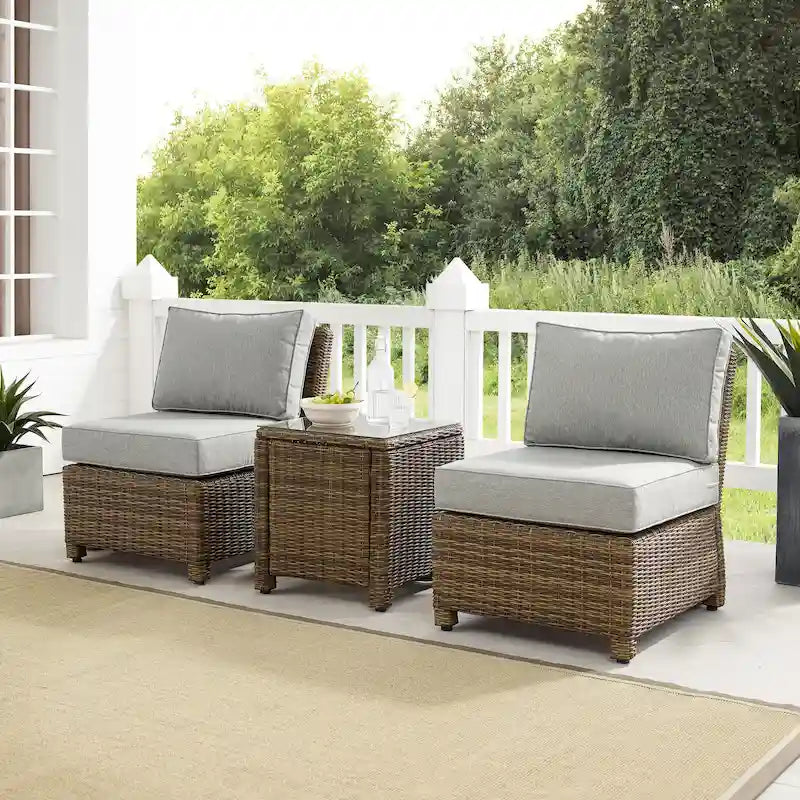 Crosley Bradenton 3Pc Outdoor Wicker Chair Set - Weathered Brown