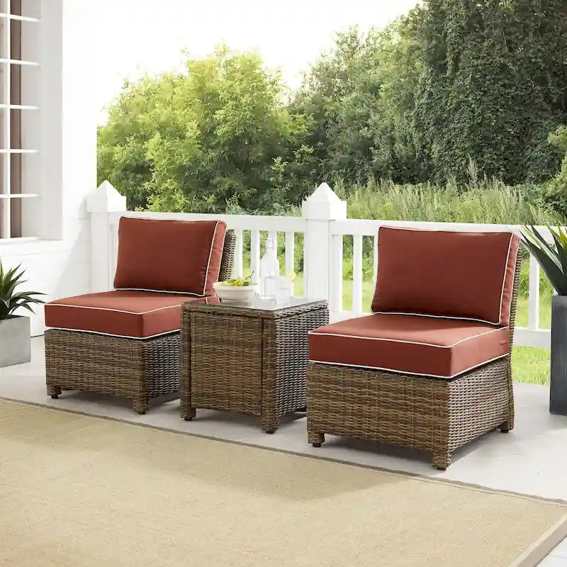 Crosley Bradenton 3Pc Outdoor Wicker Chair Set - Weathered Brown