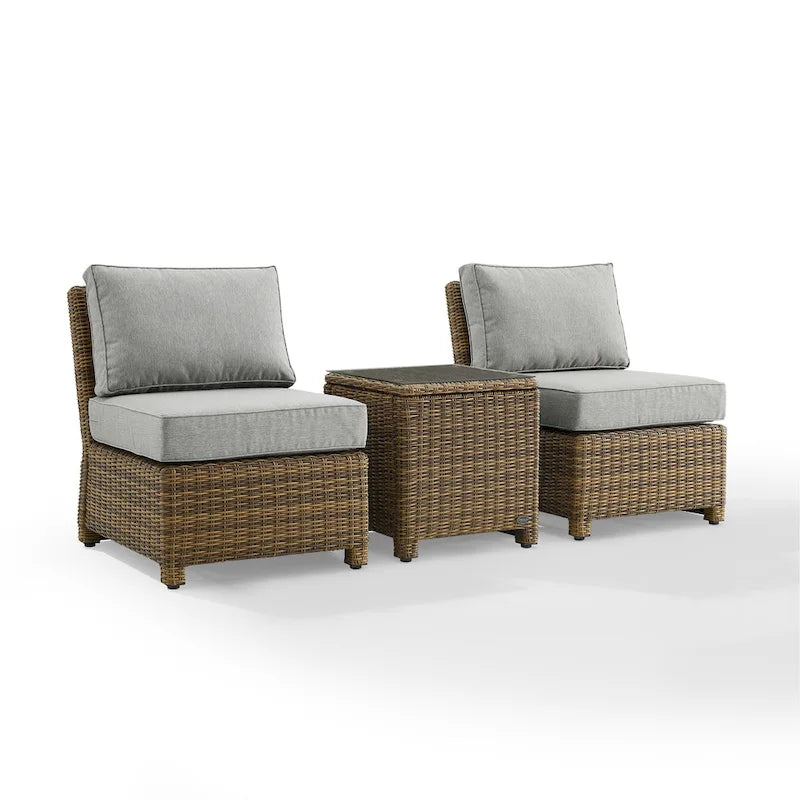 Crosley Bradenton 3Pc Outdoor Wicker Chair Set - Weathered Brown
