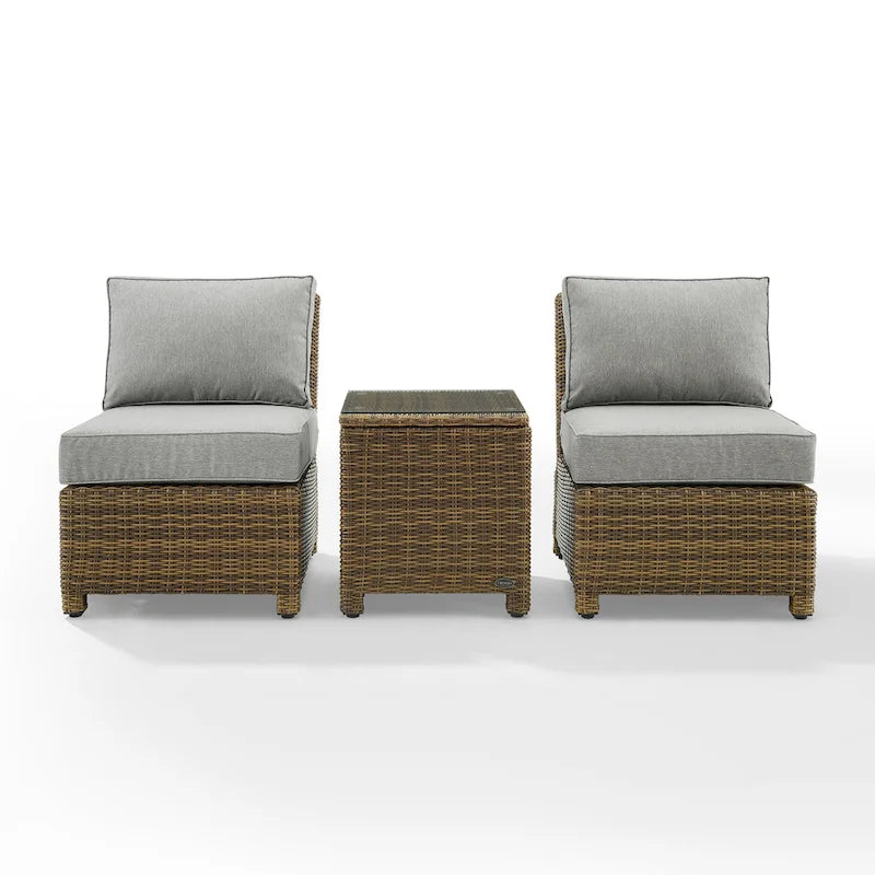 Crosley Bradenton 3Pc Outdoor Wicker Chair Set - Weathered Brown