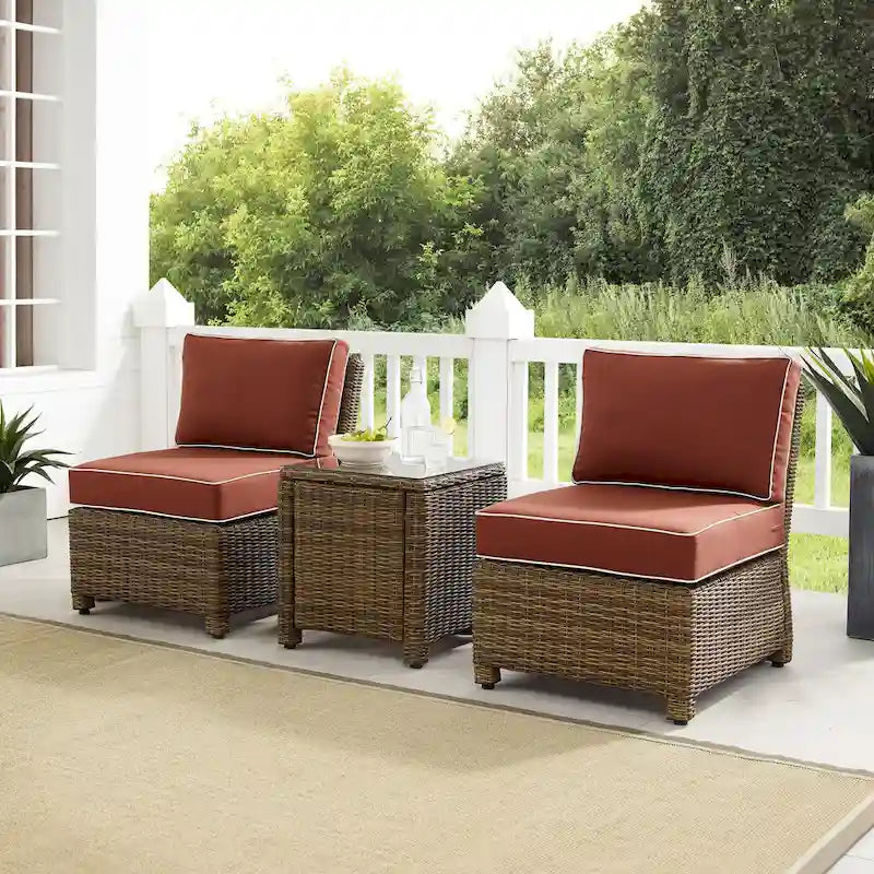 Crosley Bradenton 3Pc Outdoor Wicker Chair Set - Weathered Brown