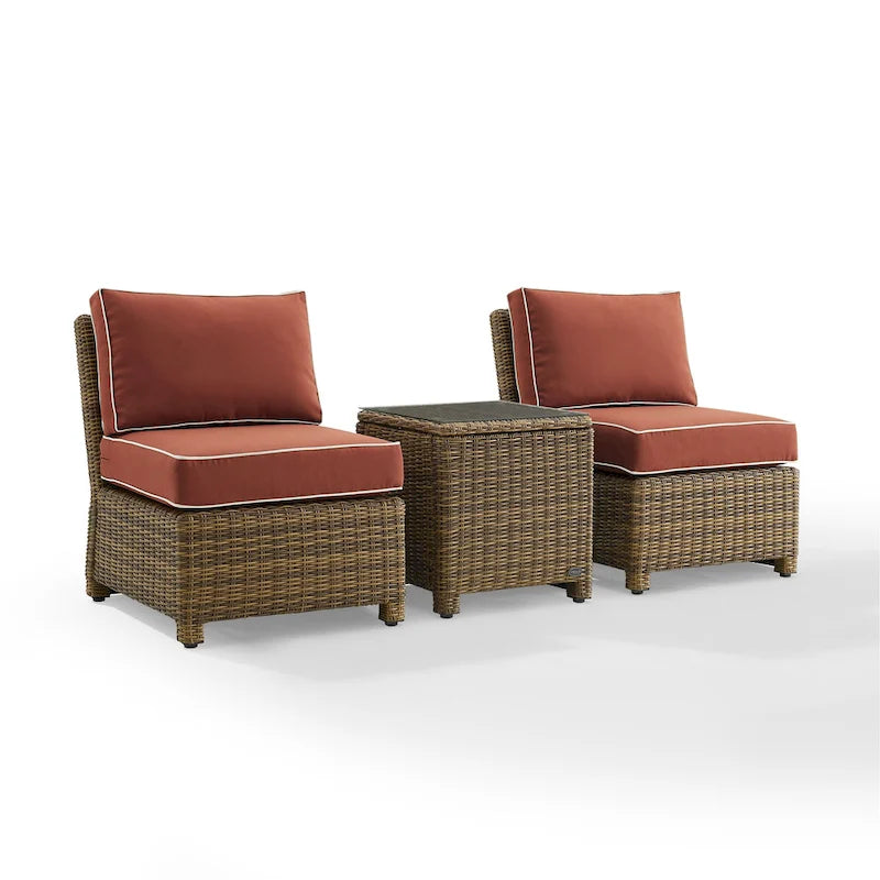Crosley Bradenton 3Pc Outdoor Wicker Chair Set - Weathered Brown