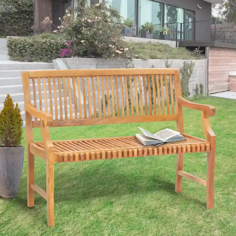 Chic Teak Castle Outdoor Teak Wood Patio & Garden Bench with Arms, 4 foot