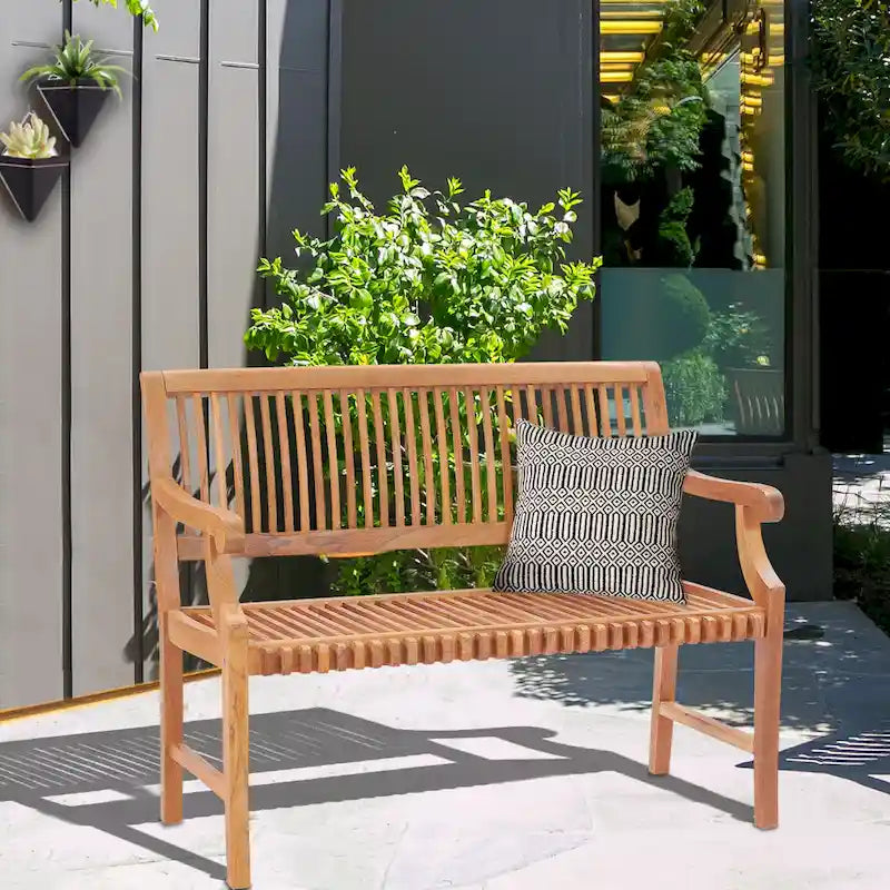 Chic Teak Castle Outdoor Teak Wood Patio & Garden Bench with Arms, 4 foot