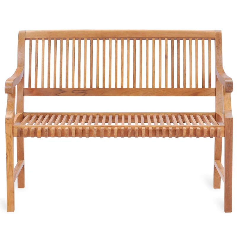 Chic Teak Castle Outdoor Teak Wood Patio & Garden Bench with Arms, 4 foot