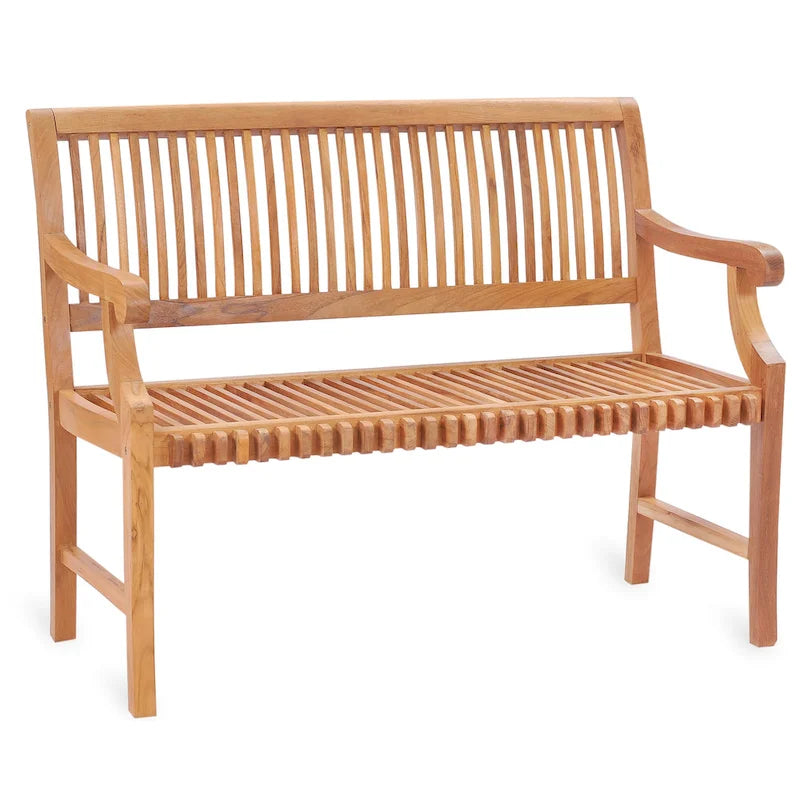 Chic Teak Castle Outdoor Teak Wood Patio & Garden Bench with Arms, 4 foot