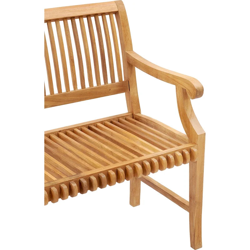 Chic Teak Castle Outdoor Teak Wood Patio & Garden Bench with Arms, 4 foot
