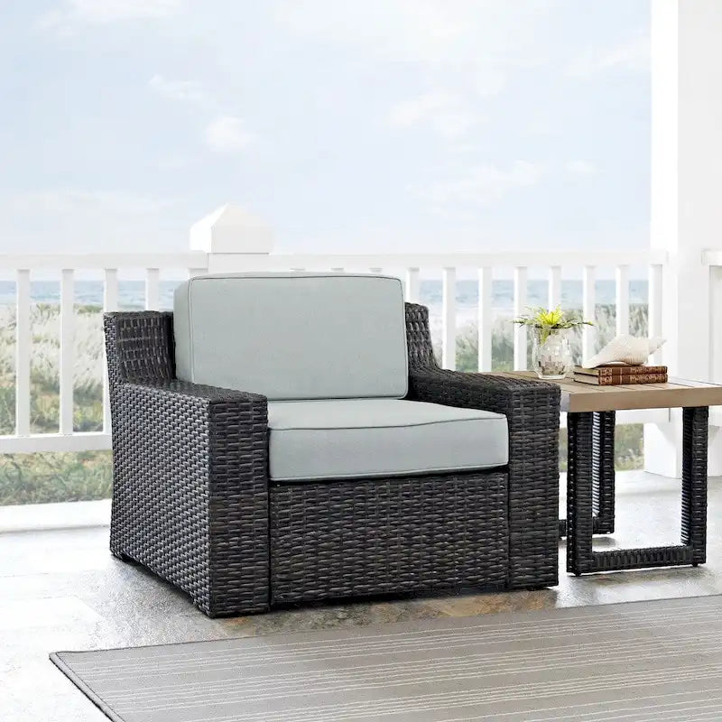 Beaufort Outdoor Espresso All-Weather Wicker Arm Chair with Mist Cushions - 37 W x 37 D x 31.5 H