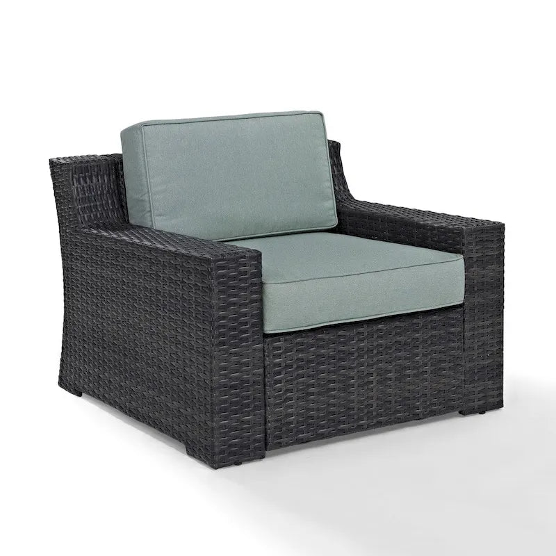 Beaufort Outdoor Espresso All-Weather Wicker Arm Chair with Mist Cushions - 37 W x 37 D x 31.5 H