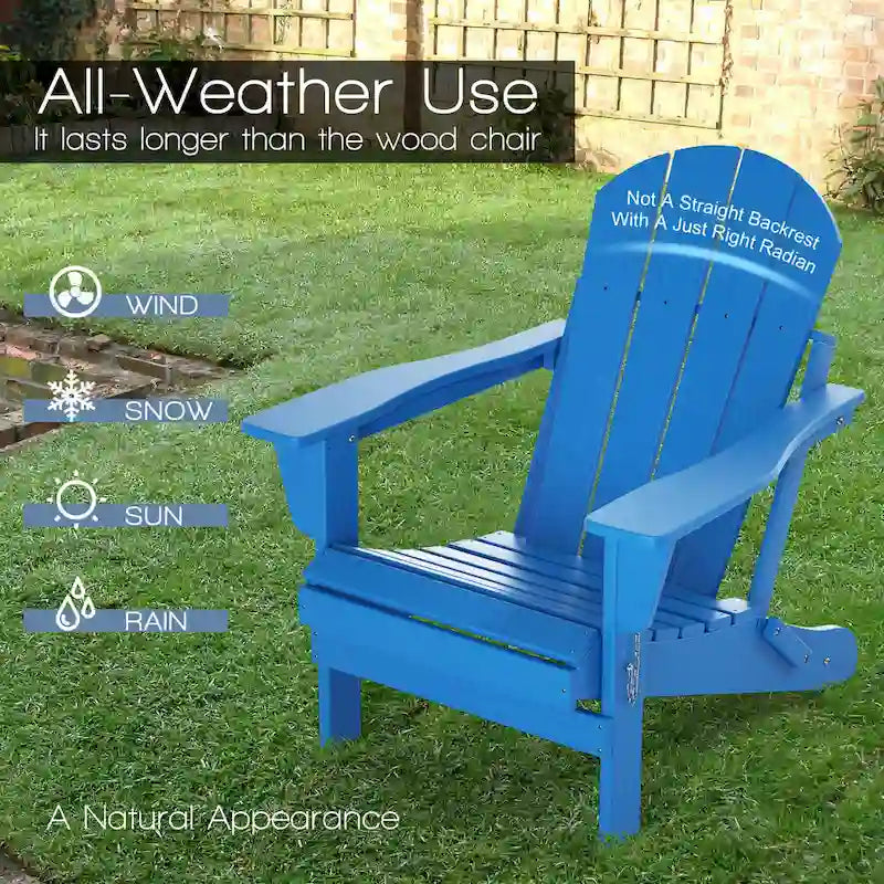 Folding Adirondack Chair,Patio Outdoor Chairs All-Weather Proof HDPE Resin for BBQ Beach