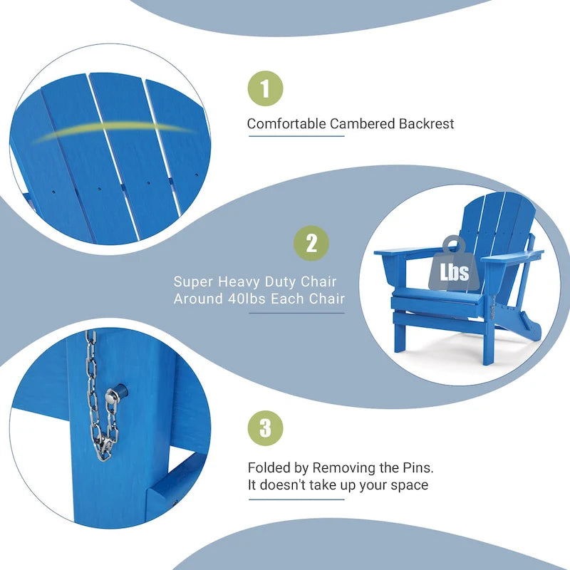 Folding Adirondack Chair,Patio Outdoor Chairs All-Weather Proof HDPE Resin for BBQ Beach