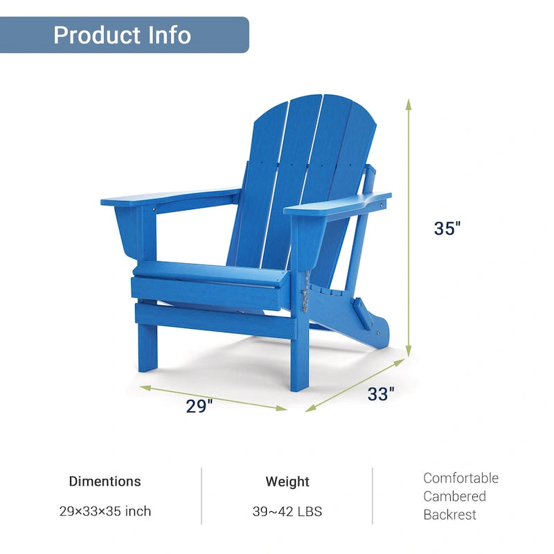 Folding Adirondack Chair,Patio Outdoor Chairs All-Weather Proof HDPE Resin for BBQ Beach