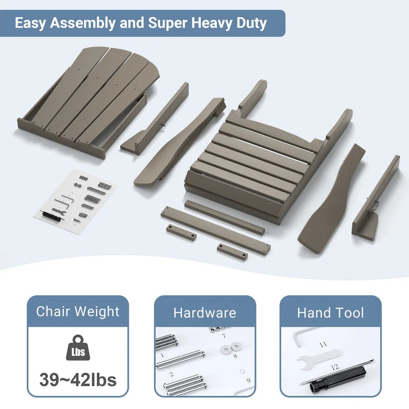 Folding Adirondack Chair,Patio Outdoor Chairs All-Weather Proof HDPE Resin for BBQ Beach
