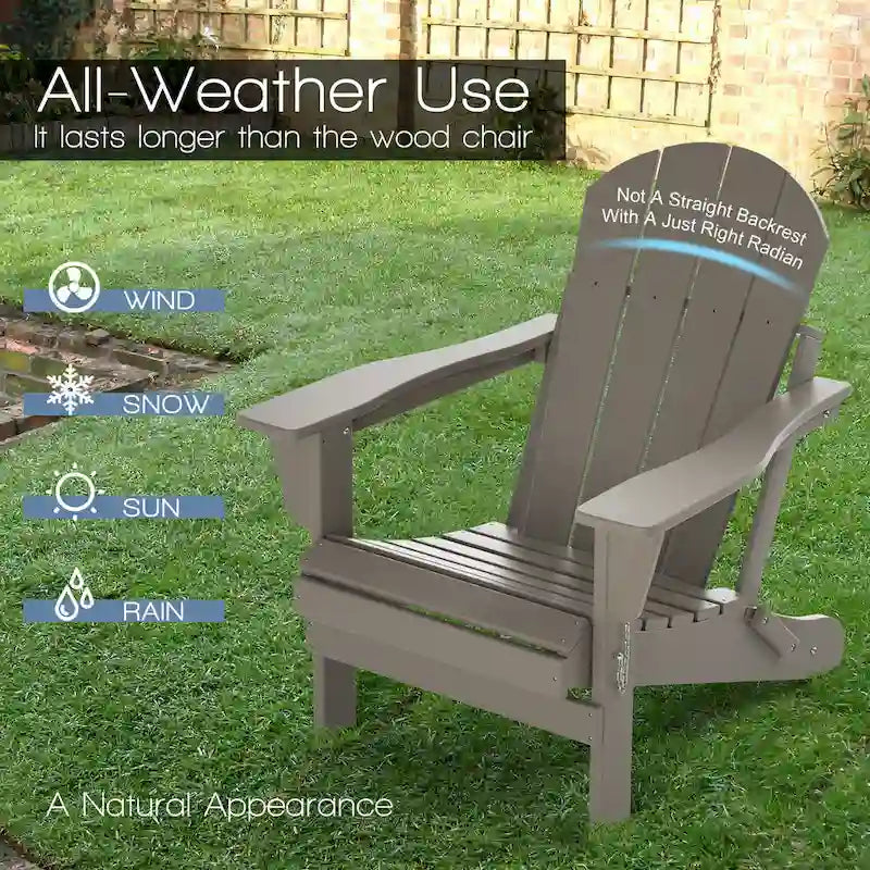 Folding Adirondack Chair,Patio Outdoor Chairs All-Weather Proof HDPE Resin for BBQ Beach