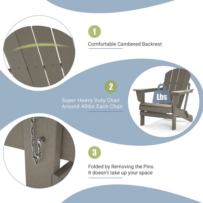 Folding Adirondack Chair,Patio Outdoor Chairs All-Weather Proof HDPE Resin for BBQ Beach