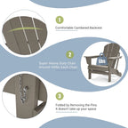 Folding Adirondack Chair,Patio Outdoor Chairs All-Weather Proof HDPE Resin for BBQ Beach