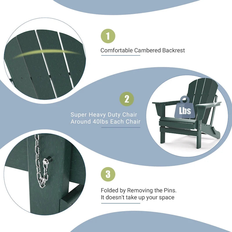 Folding Adirondack Chair,Patio Outdoor Chairs All-Weather Proof HDPE Resin for BBQ Beach