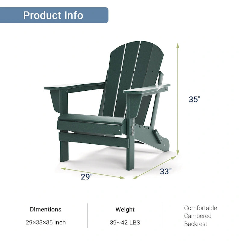 Folding Adirondack Chair,Patio Outdoor Chairs All-Weather Proof HDPE Resin for BBQ Beach