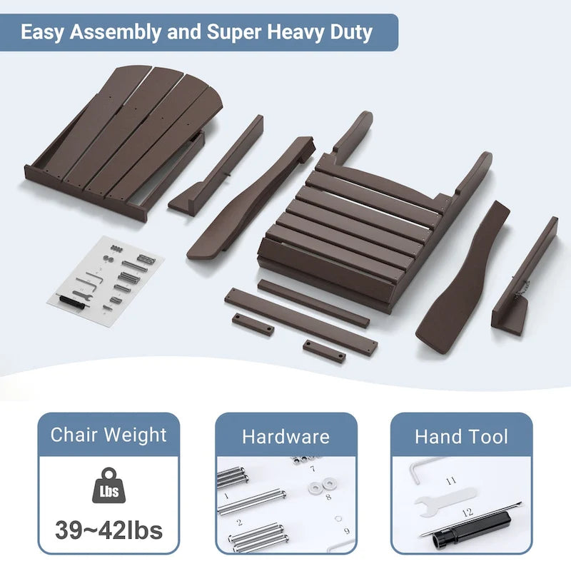 Folding Adirondack Chair,Patio Outdoor Chairs All-Weather Proof HDPE Resin for BBQ Beach