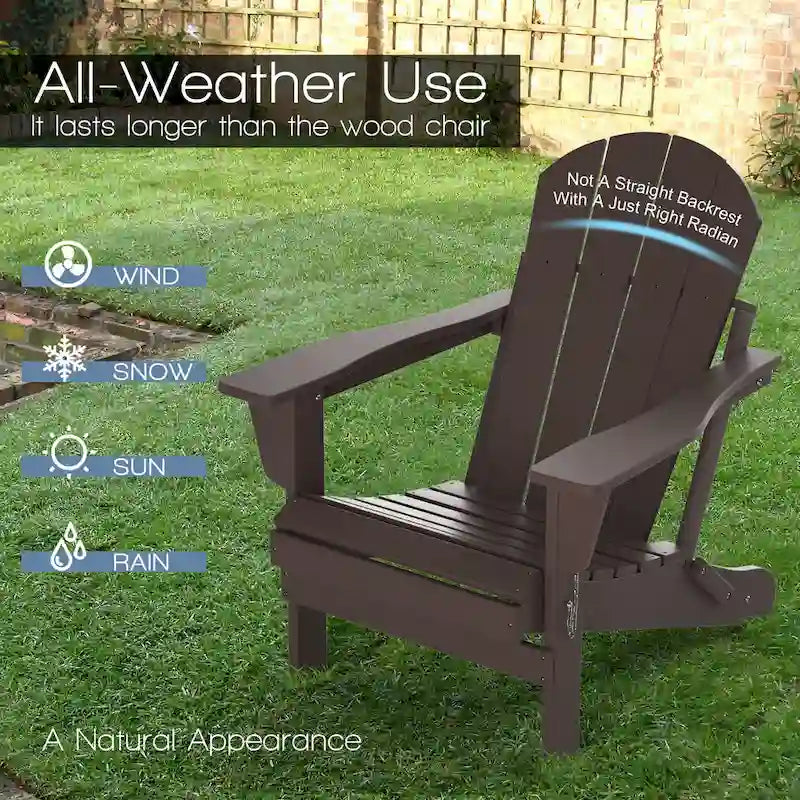 Folding Adirondack Chair,Patio Outdoor Chairs All-Weather Proof HDPE Resin for BBQ Beach