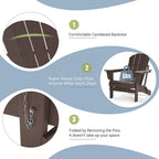 Folding Adirondack Chair,Patio Outdoor Chairs All-Weather Proof HDPE Resin for BBQ Beach