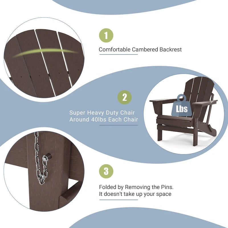 Folding Adirondack Chair,Patio Outdoor Chairs All-Weather Proof HDPE Resin for BBQ Beach