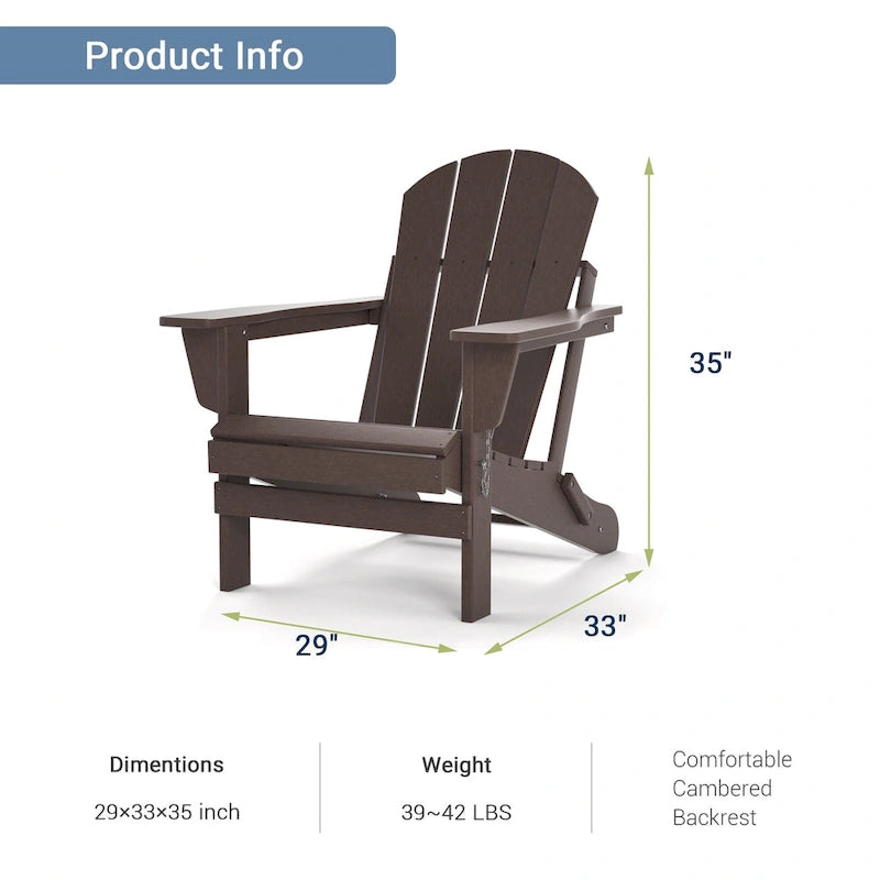 Folding Adirondack Chair,Patio Outdoor Chairs All-Weather Proof HDPE Resin for BBQ Beach