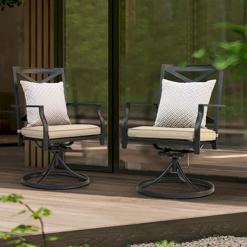 Outdoor 2-Piece Metal Swivel Dining Chairs