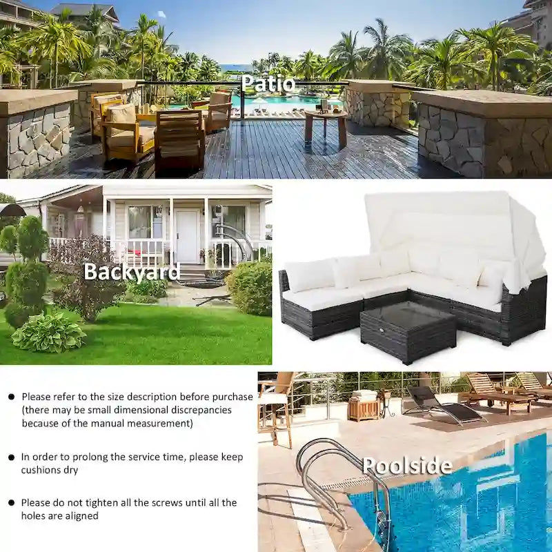 Costway 6-Piece Outdoor Patio Furniture Set Retractable Canopy