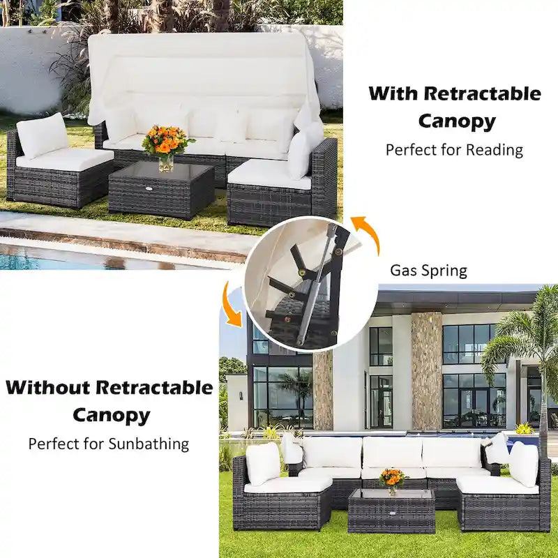 Costway 6-Piece Outdoor Patio Furniture Set Retractable Canopy