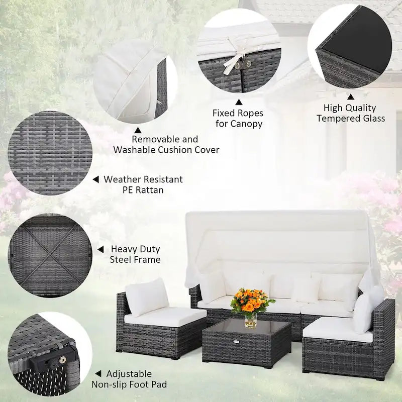 Costway 6-Piece Outdoor Patio Furniture Set Retractable Canopy